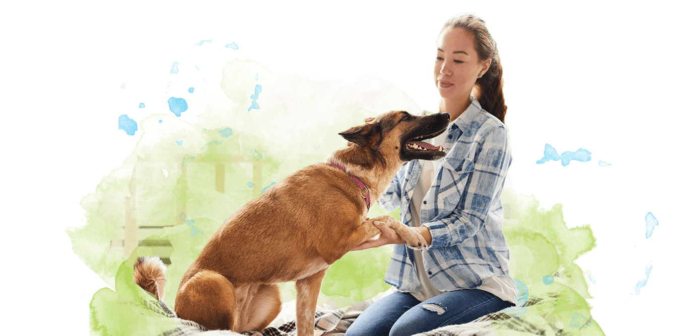 woman with her pet dog